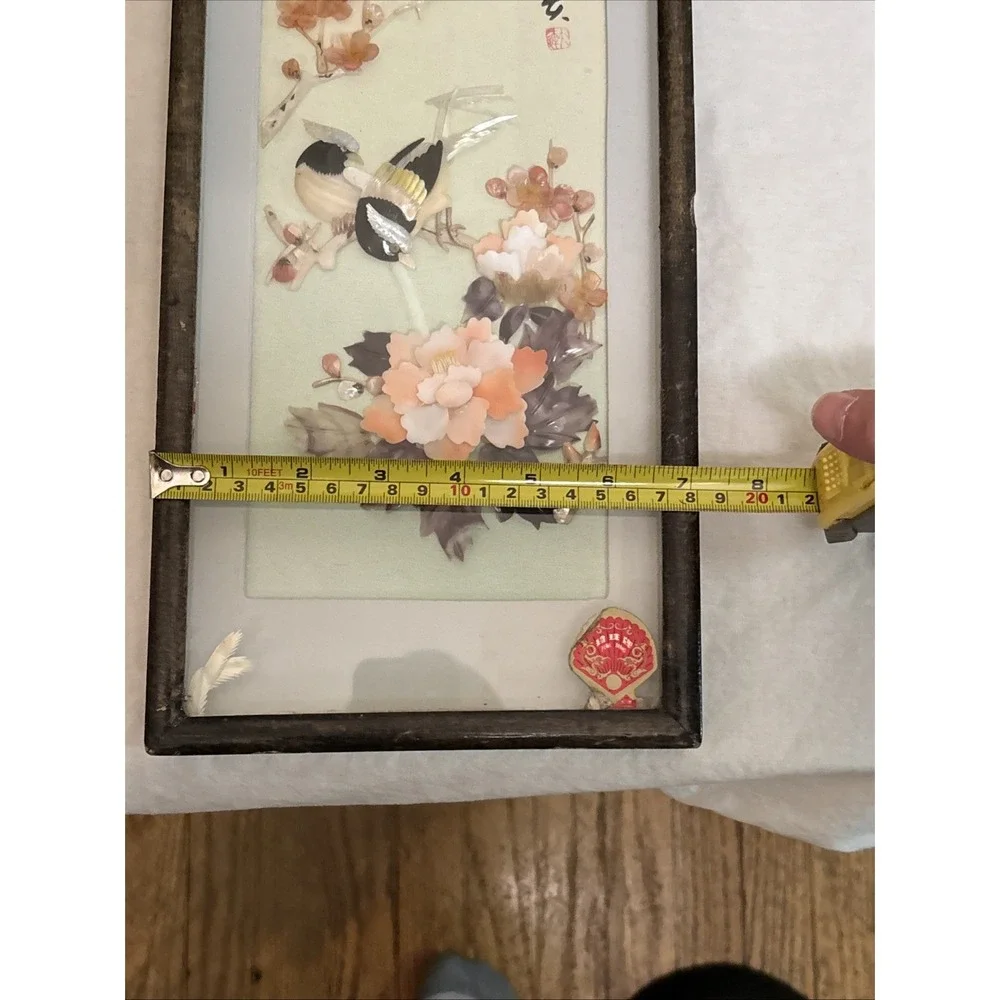 Vintage Chinese Shell Art Birds Flowers Diorama Shadow Box Pearl Brand